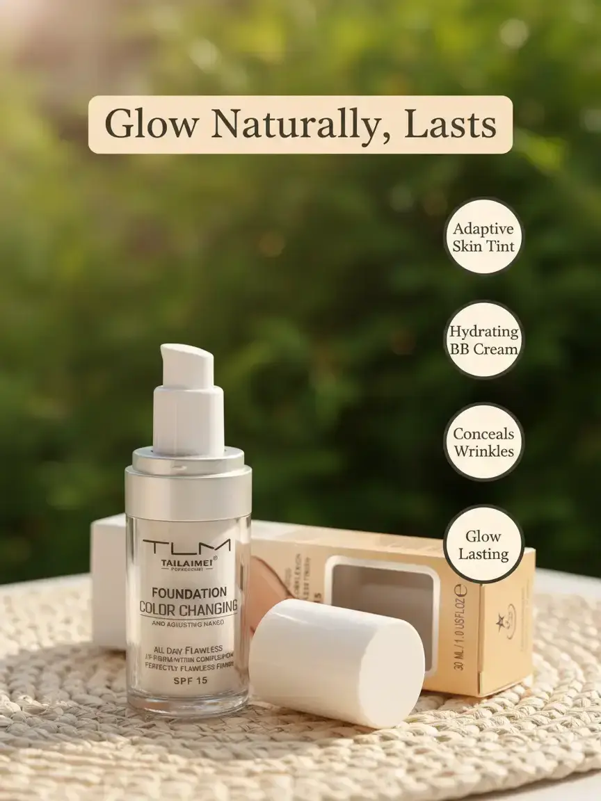 TLM Color Changing Foundation 30ml - Adaptive Hydrating BB Cream Base for Mature Skin, Blends Well, Conceals Wrinkles & Redness, Medium Coverage No-Makeup Look, Glow Finish, Long-Lasting Formula for Fair to Medium Tones, Blend