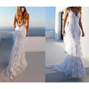 Sexy Lace Bridal Dress Women Wedding Spaghetti Strap Sleeveless White Long Skirt Summer Glamorous Urban Leisure Style Womenswear Check Piece Basic Minimalist