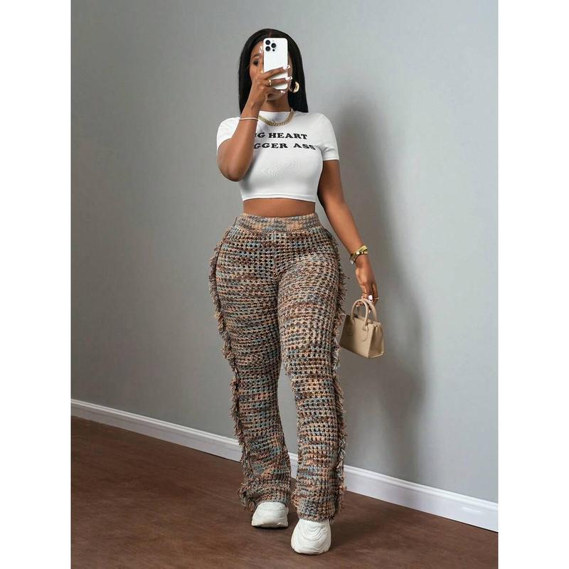 2024 New Autumn/Winter Women Long Fringe Knit Flare Pants, Casual Streetwear Fashion Style - E