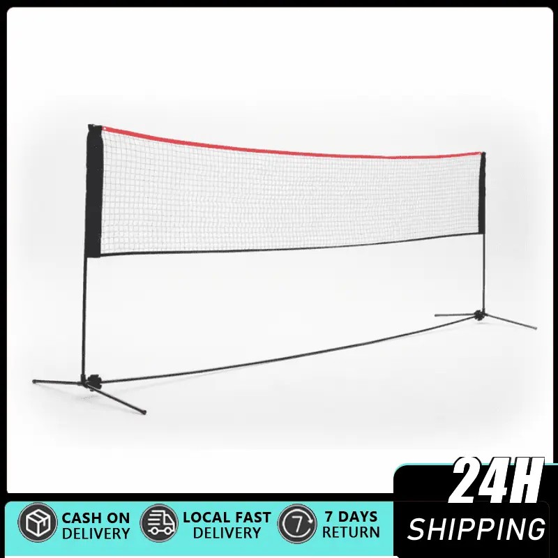 Portable Multi-Sport Net - Foldable, Easy Setup, Extendable Steel Poles, PE Mesh Net, 17ft Max Adjustable Height, Carry Bag, Badminton Equipment for Indoor/Outdoor Pickleball, Volleyball Use