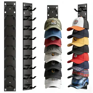 2  Hat Organizer for Baseball Caps, Hat Rack for Wall with Strong Adhesive Hold up to 18 Hats, Hat Hanger Strong Adhesive/Wall Drilled for Door,Bedroom,Closet