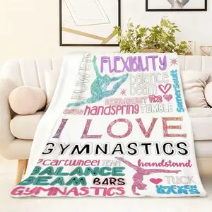 1PC Gymnastics Blanket for Kids Girls Teens with Colorful Gymnastics Elements Print Soft Flannel Throw Blanket for Bed Sofa Gymnastics Themed Room Decor Birthday Gift for Gymnasts Cheerleaders Sports E