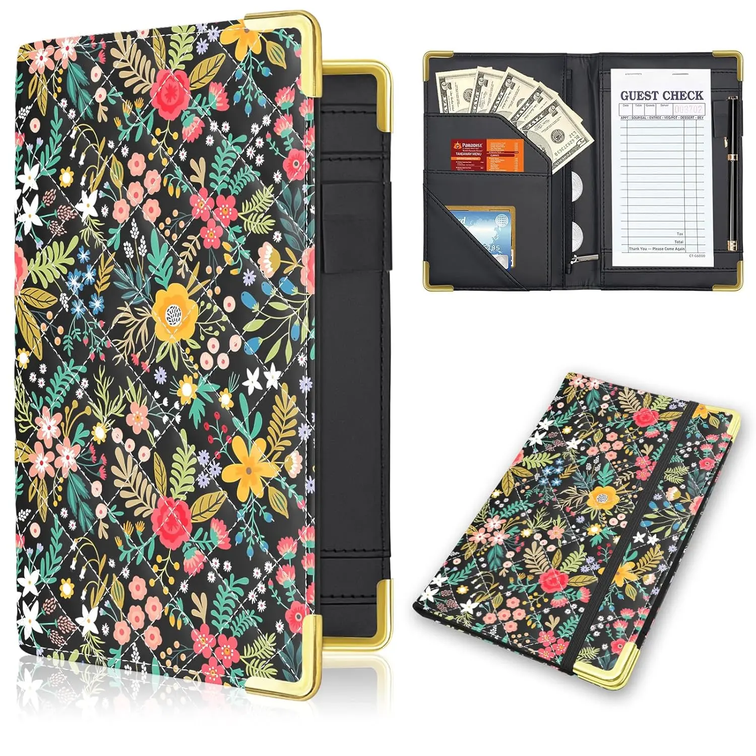 Server Book With Zipper Pocket Money Cash Check Bill Receipt Holder Presenter For Waitress, Waiter, Bartender