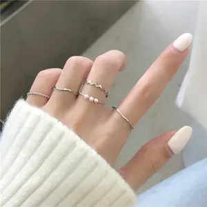 Women's Simple INS Pearl Wave Ring Set 10 Pieces (Gold & Silver), Personalized Fashion Finger Rings & Pinky Rings