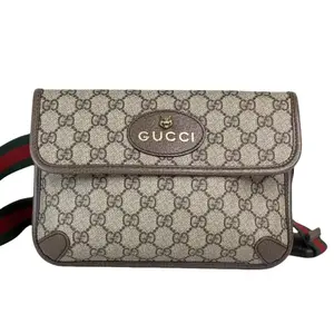 Pre-owned GUCCI Leather Crossbody Bags GG Logo Print Neo Vintage Flap Bum Bag with Iconic Red & Green Webbing Strap Crossbody Bags