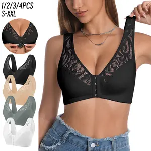 1/2/3/4PCS Women's Lace Front Closure Bras Posture Full Coverage Underwire Unlined Back Support Plunge Seamless Bra Spring Statements