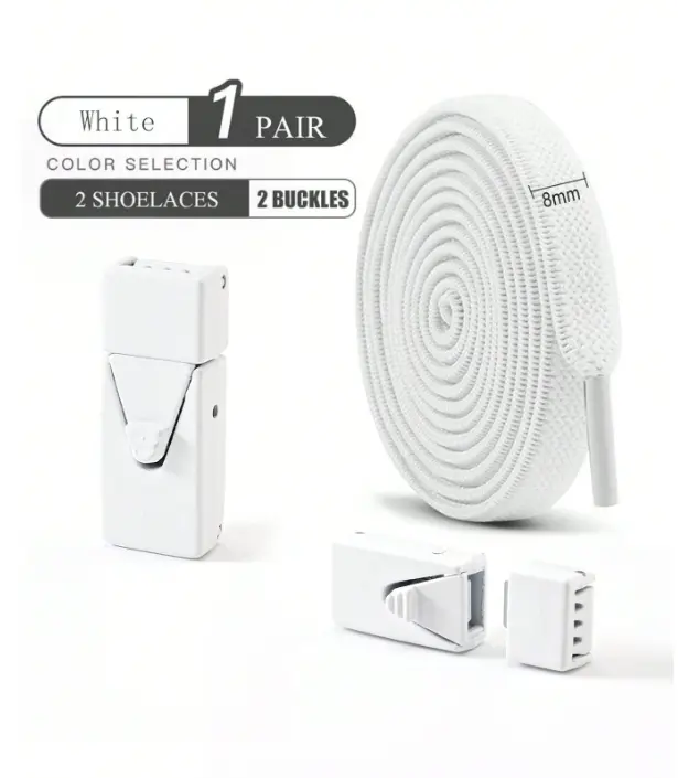 1pair Elastic No Tie Shoelaces With Switch Buckle, White Color, Suitable For Sneakers, Training Shoes And Casual Shoes,White Shoes,Basketball Shoes, Winter Gift Ideas