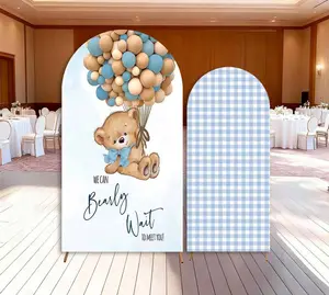 15-day Delivery Blue Bear Baby Shower Arch Backdrop Cover We Can Bearly Wait Boys balloon plaid