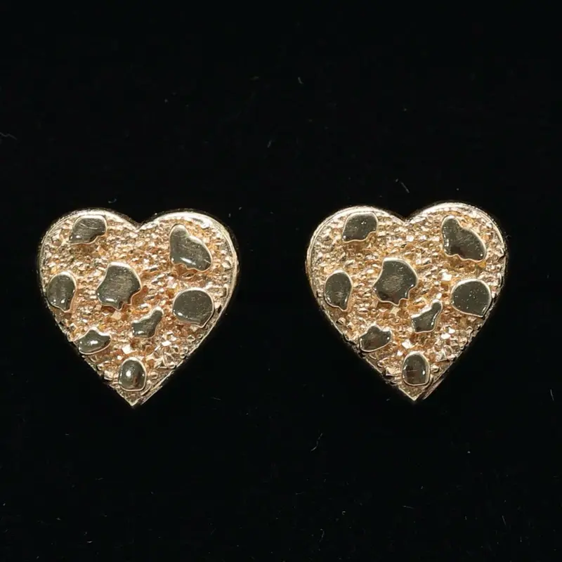 14KT Gold Heart Nugget Earrings - Elegant and Durable Design
