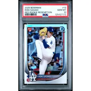 2025 Bowman #12 Roki Sasaki Red Rookie Redemption PSA 10