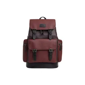 COACH Sprint 26 Embossed Logo Backpack – Medium Size, Refined Pebbled Leather, Unisex, Bronze and Burgundy Multi-Color