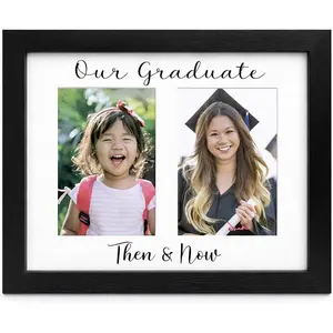 Graduation Picture Frame  to 12th Grade | Then and Now Double 4x6 Photo Display with Real Glass | School  Memory Frame | Grad Party