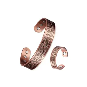 Adjustable Copper Bracelet & Ring Set, Stylish Retro Design for Daily Wear, Comfort Fit Jewelry with Removal Tool & Exquisite Gift , Perfect Fashion Accessory for Men Women
