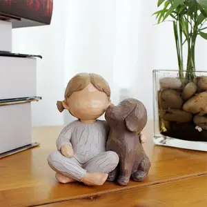 Girl and Dog Resin statue - Cute pet souvenir gift, neutral tone indoor/outdoor decoration suitable for Halloween, Christmas, Thanksgiving, Hanukkah - No electricity required, creative desktop resin dog souvenir gift