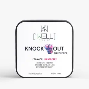 KNOCK OUT Sleep Strips by ['WELL] – Raspberry Flavor, 30 Fast-Dissolving Oral Strips for Deep Sleep & Relaxation, Gluten-Free, Vegan Friendly