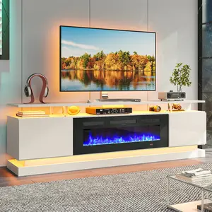 【2 Packages Shipping】70" Fireplace TV Stand, Modern Entertainment Center for TVs Up to 80", TV Console with Storage Cabinets, Media Console for Living Room, 70IN White TV Stand and 36IN Black Fireplace, Tv Shelf, Tv Console Table