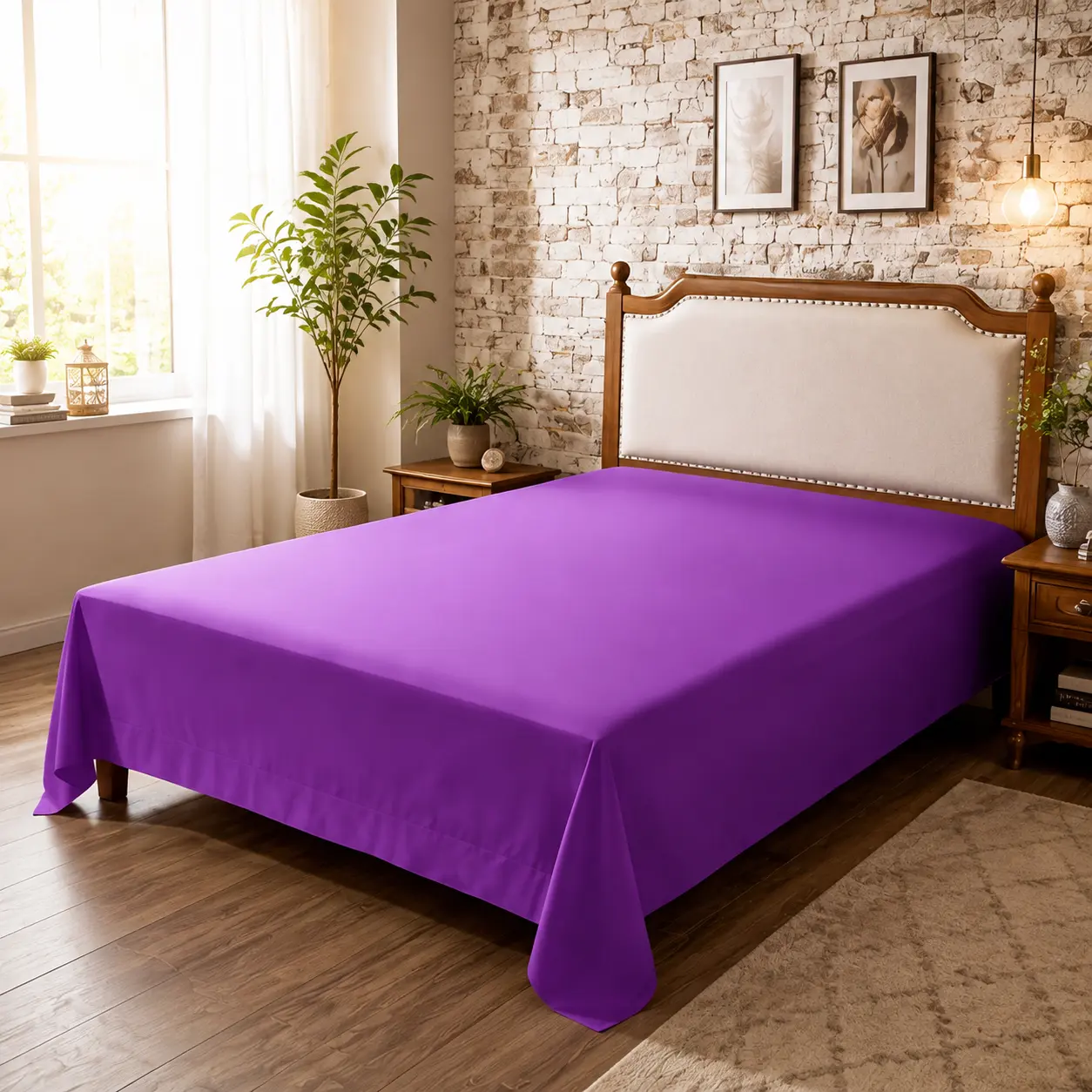 Purple Microfiber Flat Sheet, Ultra Soft Durable Top Sheet, Wrinkle Fade Stain Resistant Easy Care Bedding