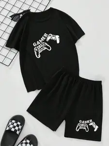 Men's Sleepwear Home Clothing Set, Game Console Compatible, Fitted Short Sleeve Design, Round Neck, Casual Style, Random Pattern, Homewear, Cozy Loungewear, Matching Sets, Pajama Set, Pjs, Pajamas