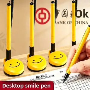 6-Pack Smile Desk Pens, 0.5mm Smooth Ink, Anti-Loss Lanyard Design, Ideal for Front Desk, Bank Office, Bar Reception