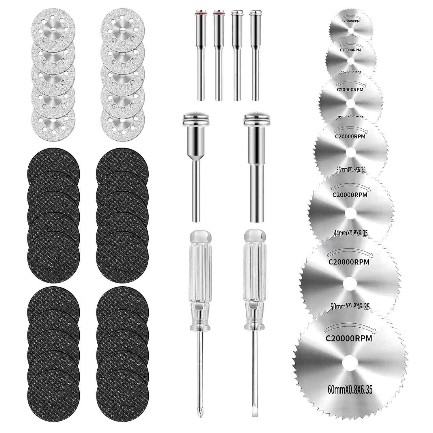 45 count   Wheel Kit for Dremel Rotary ToolsDiamond  DiscsHSS Circular , Fiberglass Cut-Off Wheels with 6 count Mandrels Rotary Tool Accessories for  Metal, , Stone, PVC