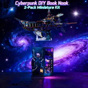 Cyberpunk DIY Book Nook 2-Pack Miniature Kit with LED Lights – Futuristic Endless Dimensions & WHALE ARK OF THE UNIVERSE Combo, Perfect Christmas & Birthday Gift for Cyberpunk Fans