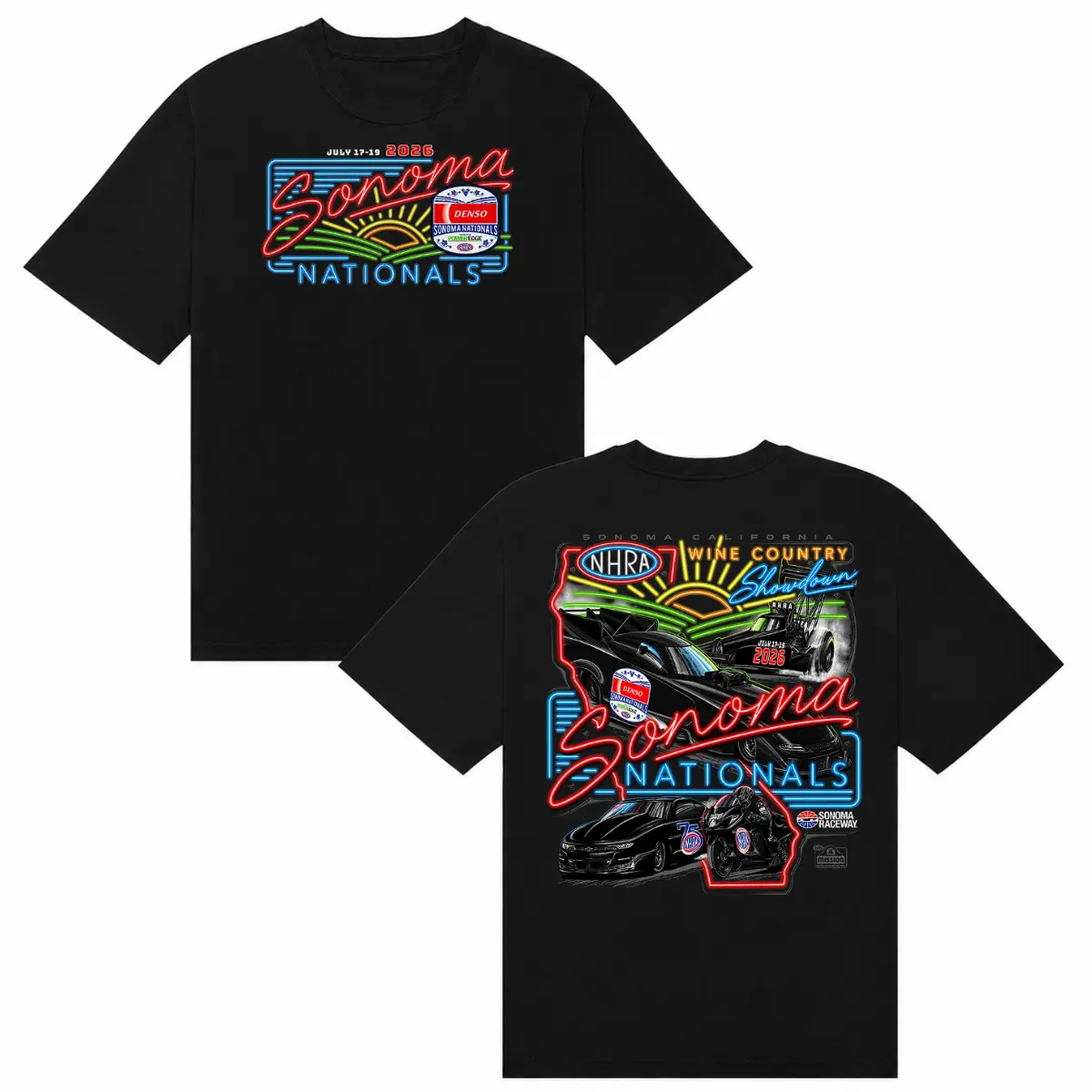 NHRA Sonomass Nationals 2026 Drag Racing T-Shirt Wine Country Showdown Black Graphic Tee Streetwear Menswear