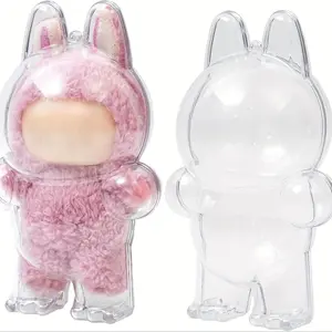 Protective Case for Labubu, Crystal-Clear Hard Display Box with Keychain, Dustproof Cover, Clear Display Case, Doll Not Included, Standing