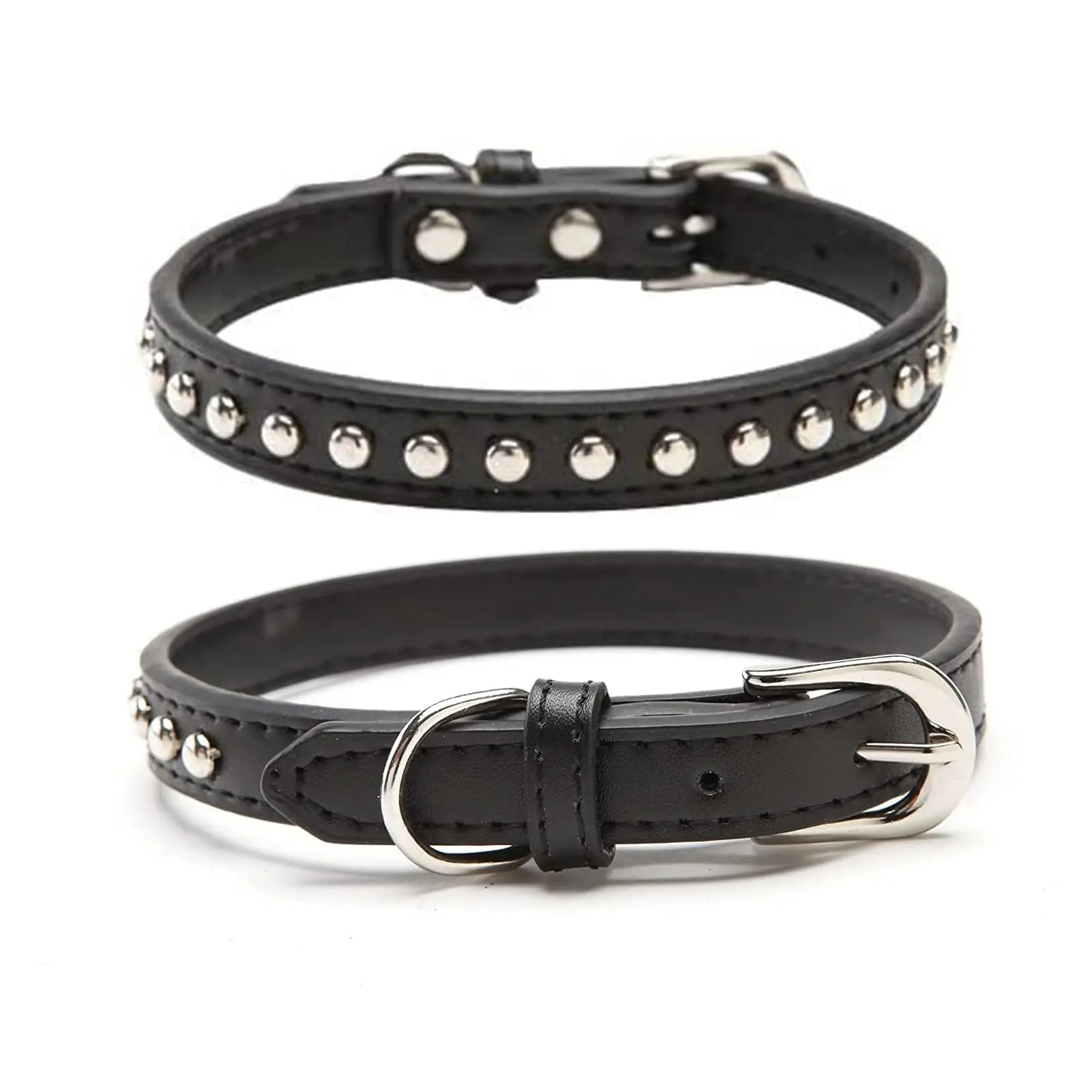 Ba2006 Adjustable Dog Real Split Leather Studded Pet Collar  Durable Doggy Collars For Small Medium Large Dogs - Black S