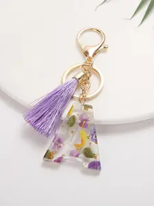 1pc Alphabet Initial Letter Key Chain Accessories, Cute Flowers Resin Charm with Key Ring, Bag Backpack Key Chain Pendant, People's Friends Gift First Choice, Stylish Keychain