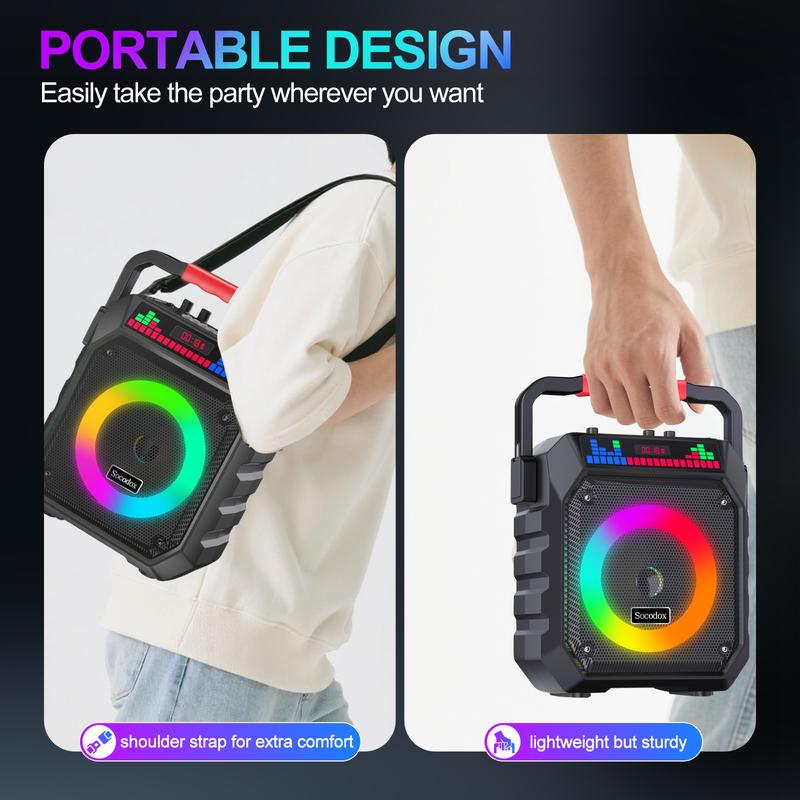 Socodox Karaoke Machine for Adults & Kids Portable Bluetooth 5.2 Speaker with 2 Wireless Microphones RGB Lights AUX USB TF AUX Home PA System for Family Party Outdoor Fun