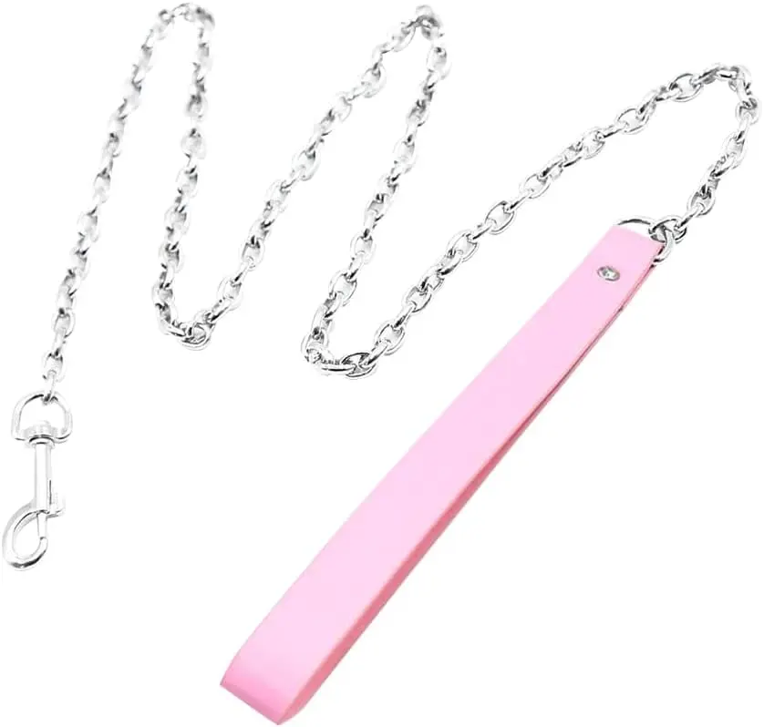PU Leather Sexy Leash Choker Leash Couple Cosplay Leash Goth Punk Leash Small Pet Chain Leash for Small Dogs Pink
