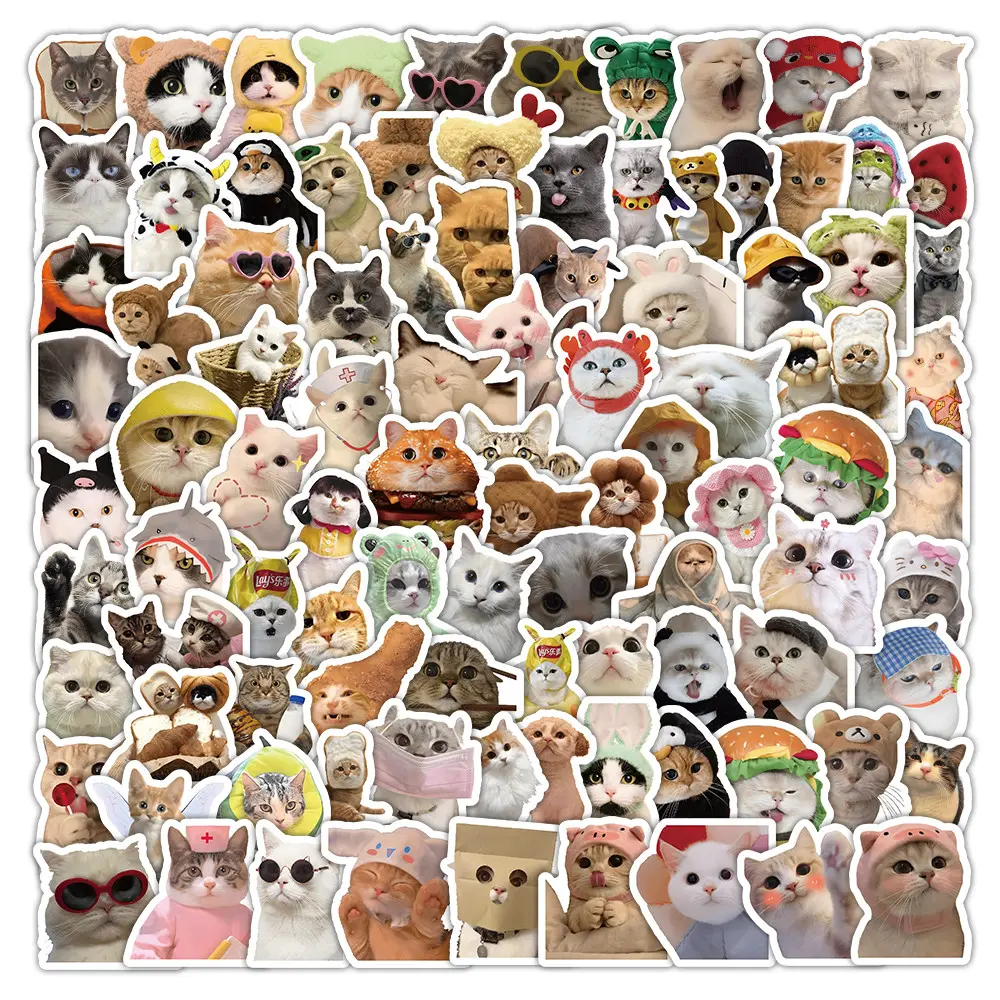 100 Pcs Realistic Cat Photo Stickers - Lifelike Feline Decals for Journals & Phone Cases