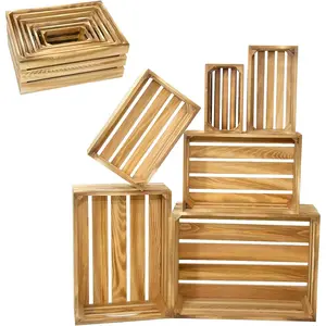 6 Pack Nesting Wooden Basket, Decorative Farmhouse Wood Crate for Storage and Container, 6 Size Wood Basket Decor Boxes