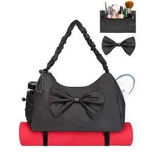 WOLT Black Gym Bag For Women -Yoga Sports Mat Bag with Shoe Compartment,Women's Overnight Travel Backpack with Yoga Mat Holder and Wet Pocket,Fitness Bags with Yoga Mat Fastener