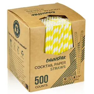 5.75 inch Short Yellow Paper Drinking Straws for Cocktail, Coffee, Mixed Drinks, 500 Counts - Compostable