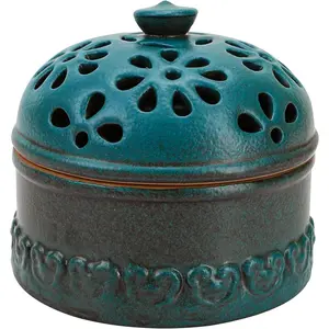 Peacock Blue Garlic Keeper for Counter Small, Ceramic Storage Jar & Garlic Holder for Friends Who Like Cooking, Garlic Container Saver for Kitchen, Keep Your Garlic Cloves Fresh Longer, 3-Inch