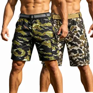 Men’s summer camouflage cargo shorts with an adjustable drawstring waist, durable non-stretch fabric, and multiple pockets — a loose fit suitable for outdoor commuting, work, and active casual wear.
