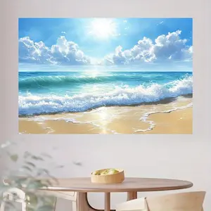 Summer Beach Backdrop with Shimmering Sunlight & Ocean Waves Design Durable Polyester Fabric for Weddings Parties Tailgate Events No Electricity Needed Outdoor Banners