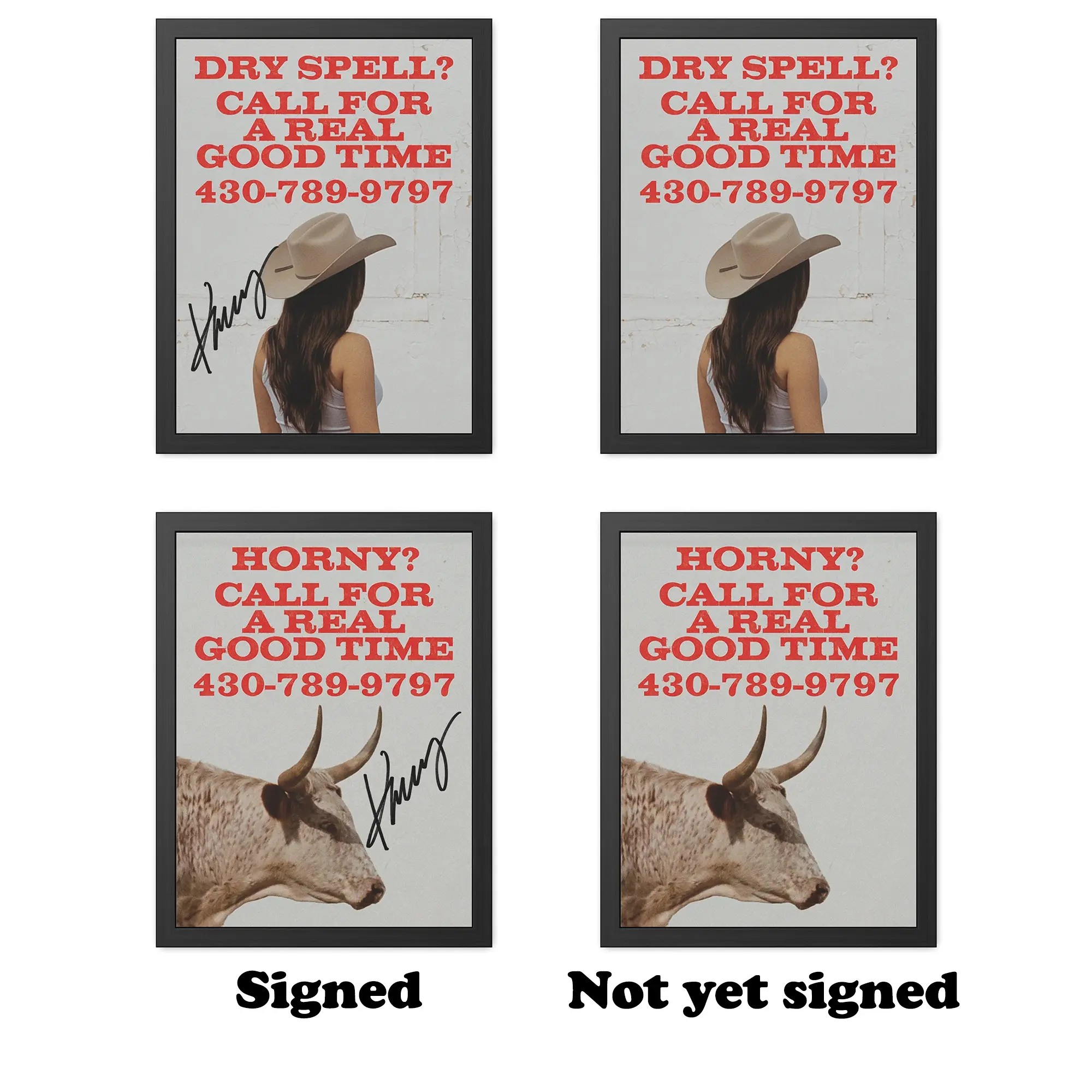 Kacey Musgraves Funny Western Poster, Dry Spell Call for a Real Good Time Cowgirl and Longhorn Wall Art with Signed or Unsigned Print Option, Vintage Country Rodeo Decor for Bedroom Bar Man Cave Dorm, Gift for Fans and Collectors