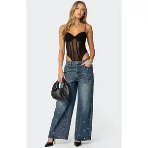 Edikted Women's Jainie Grommet Low Rise Jeans