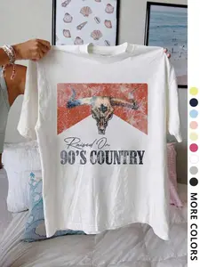 Vintage Bull Head Graphic Printed Round Neck  T-Shirt For Women Casual Loose Soft Breathable Short Sleeve Tee Four Seasons Daily Basic Top Retro Streetwear Summer All Match Comfortable Ladies Fashion