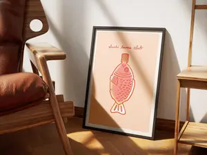 Pink Sushi Lover's Club Wall Art, Vintage Sushi Art, Cute Fish Wall Poster, Minimal Colorful Wall Art, Printable