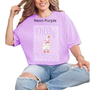 Purple Preppy Dilly Dally, Coquette Bow Goose, Funny Goose, Retro Striped Bow Goose T-shirt