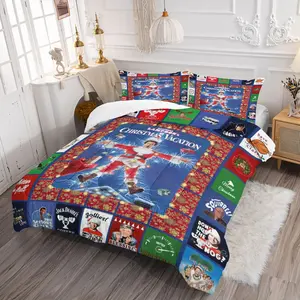 Thick Warm Polyester Christmas Set, Includes 1 Quilt and 1/2 Coreless Pillowcases, Abstract Christmas Print Bedroom Suite