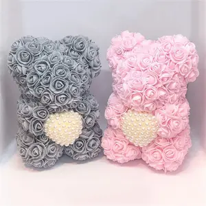 1pc Artificial Rose Flower Bear - Eternal Flower Rose Bear - Pearl Heart Rose Bear For Christmas, Valentine's Day, Mother's Day Anniversary Gift (Without Box), Collectible Gifts, Decorative Flowers, Rose Flower Design