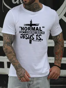 Men's Christian Faith T-Shirt with Revelation 18 Verse Print - Breathable Crew Neck Short Sleeve Religious Apparel Suitable for Church Events, Casual Wear & Beach, All-Season, Normal Isn't Coming Back Is, Knit, PLUS SIZE