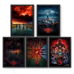 Stranger Things Season 1-4 Canvas Wall Art Set of 4 Poster, Stranger Things Season Fans Canvas Poster Wall Decor for Dorm Bedroom Living Room Decor