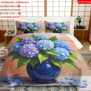 3 pcs, 2D Flat Print Hydrangea Flower Bedspread Set, Soft and Comfortable, Multiple Sizes Available, Suitable for Gifting and Daily Use, Ideal for Creating a Cozy Home Atmosphere(1 bedspread , 2 pillowcases)