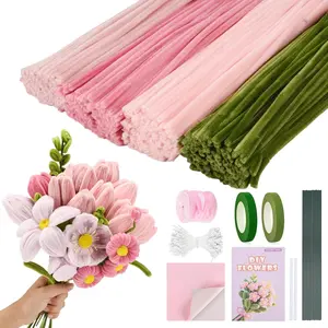 Pipe Cleaners Craft, 400 count Pipe Cleaners with Flower Stems, Floral Tape, Ribbon, for Flower Bouquet DIY-
