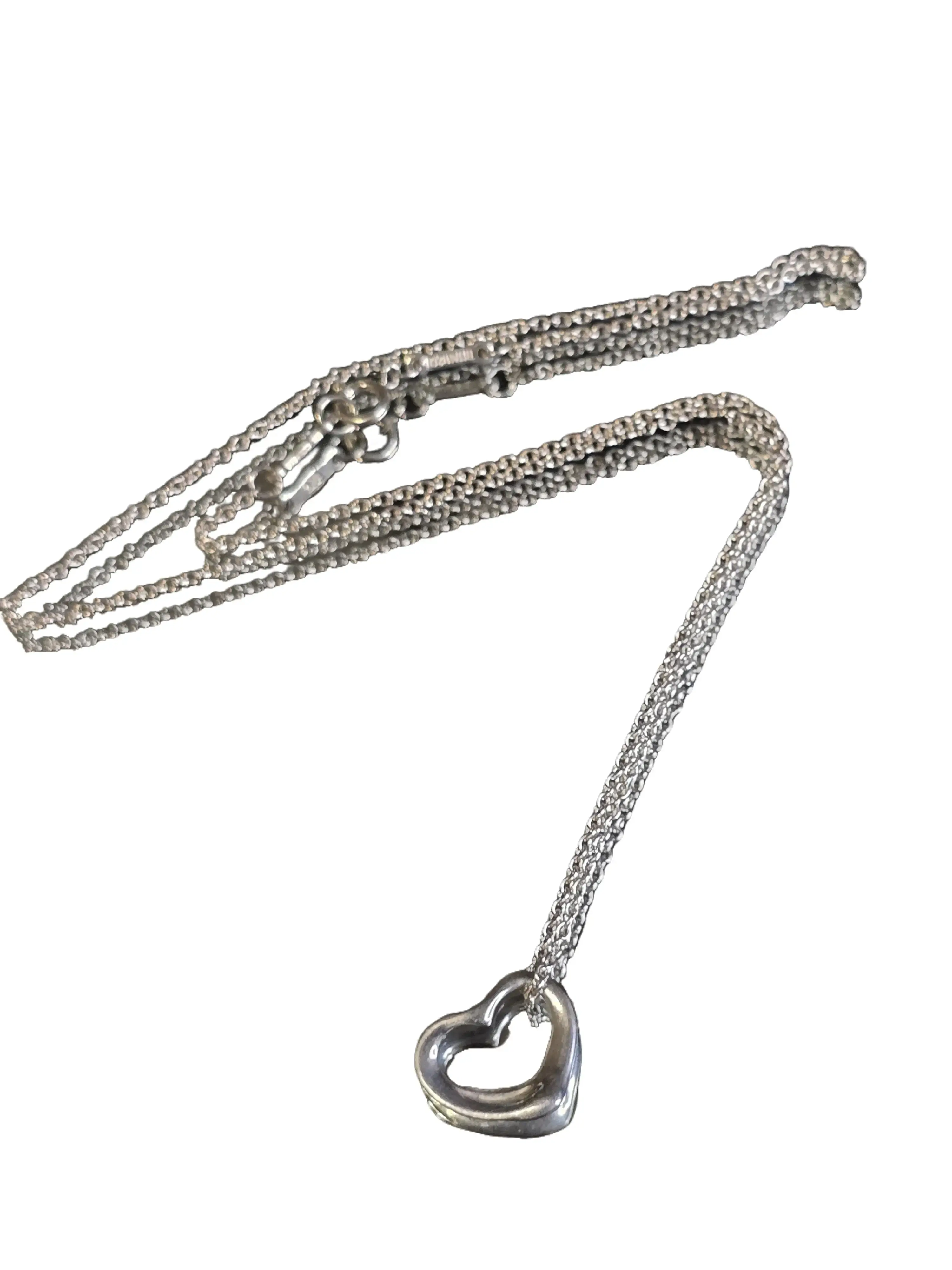 Pre-owned Tiffany and Co. Elsa Perretti Open Heart Sterling Silver Necklace 15"